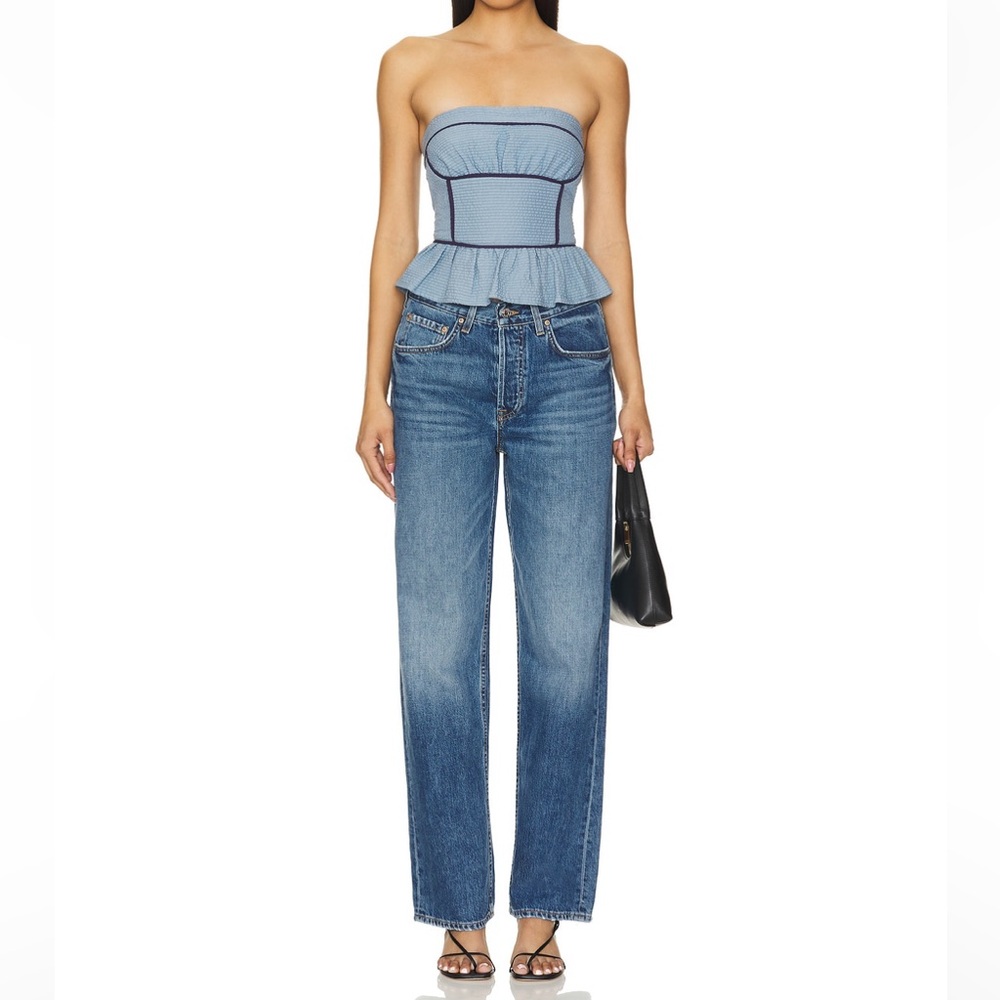 Free People Tara Tube Top Strapless Faded Denim Blue Size Medium New with Tag - Picture 7 of 15